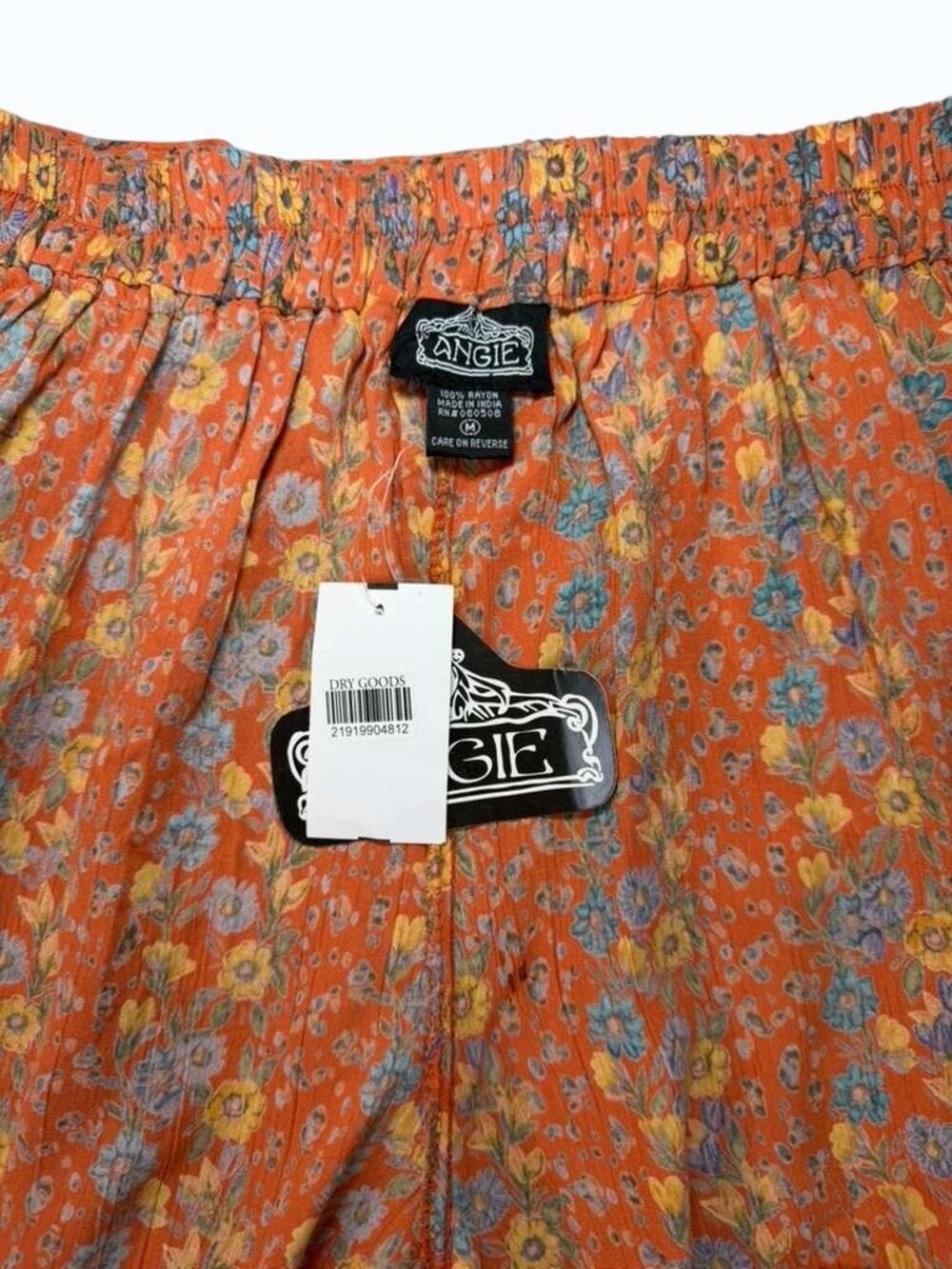 Angie Rust Floral Boho Shorts Size M 100% Rayon Pockets - Picture 5 of 8